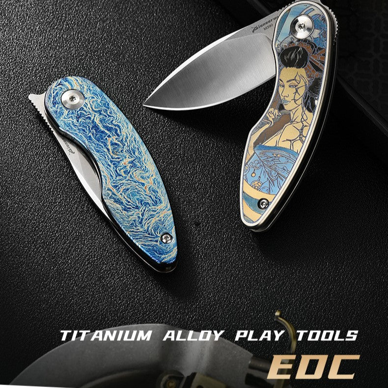 Geisha Blade TC4 Titanium M390 EDC Pocket Knife