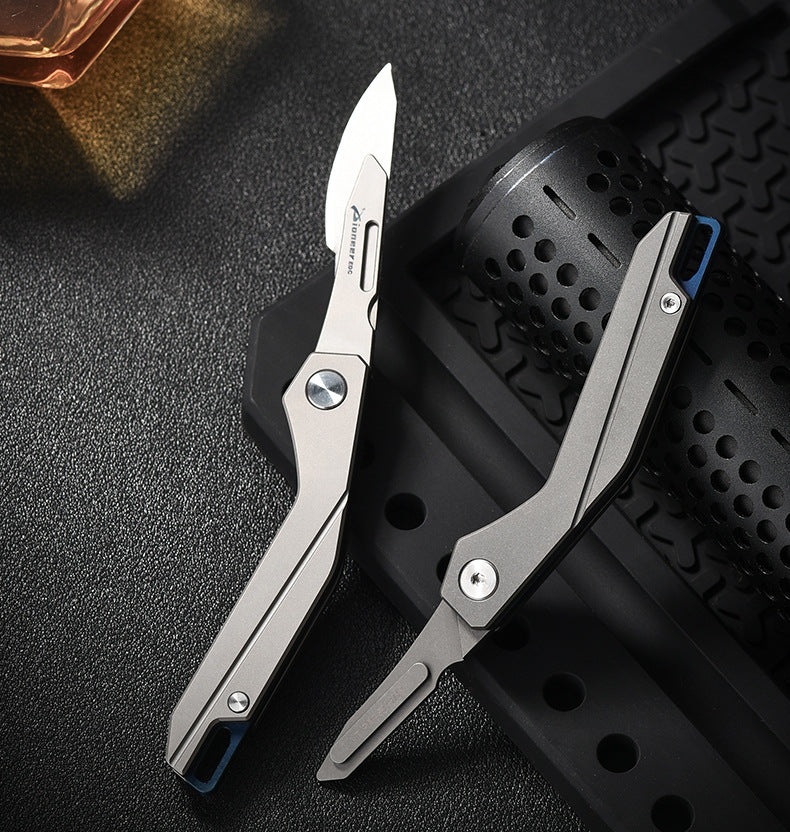 Titanium EDC Folding Scalpel Knife | Replaceable #24 Blade Pocket Cutter