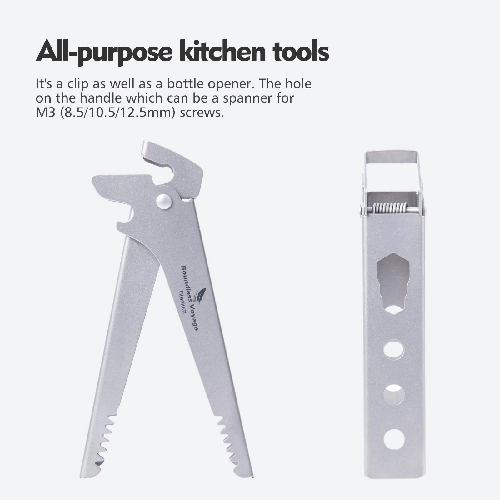 Pure Titanium Camping Tongs:Heat-resistant Pot Clip & Bottle Opener Wrench
