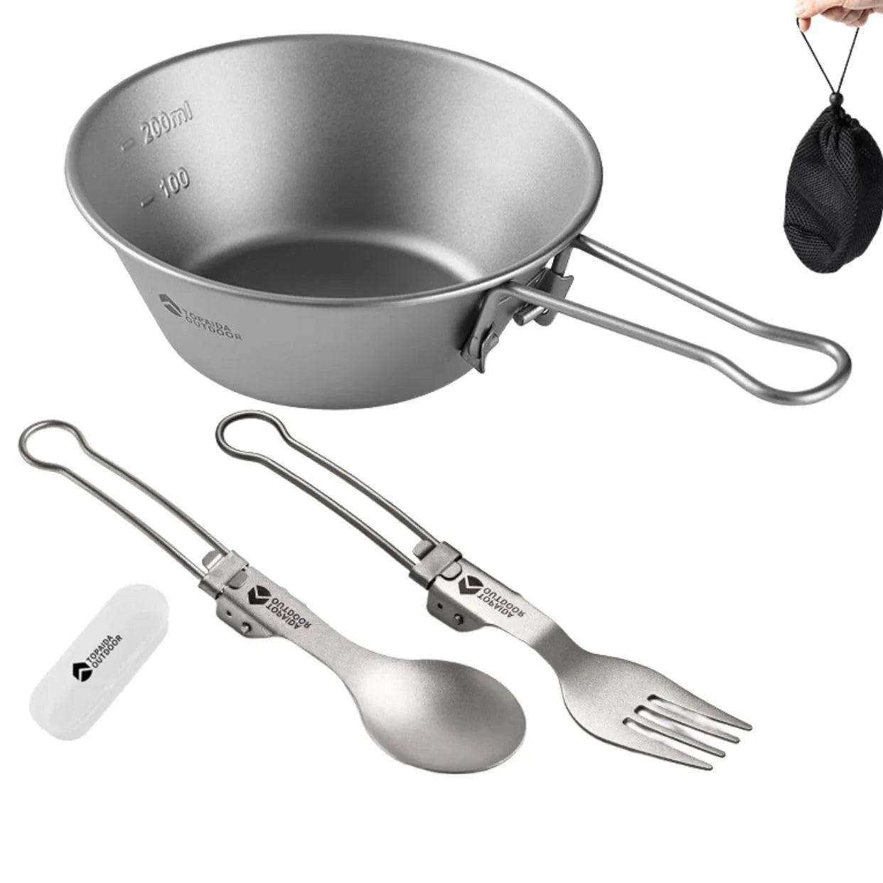 Featherlight Feast - Ultralight Titanium Folding Utensil Set for Travel