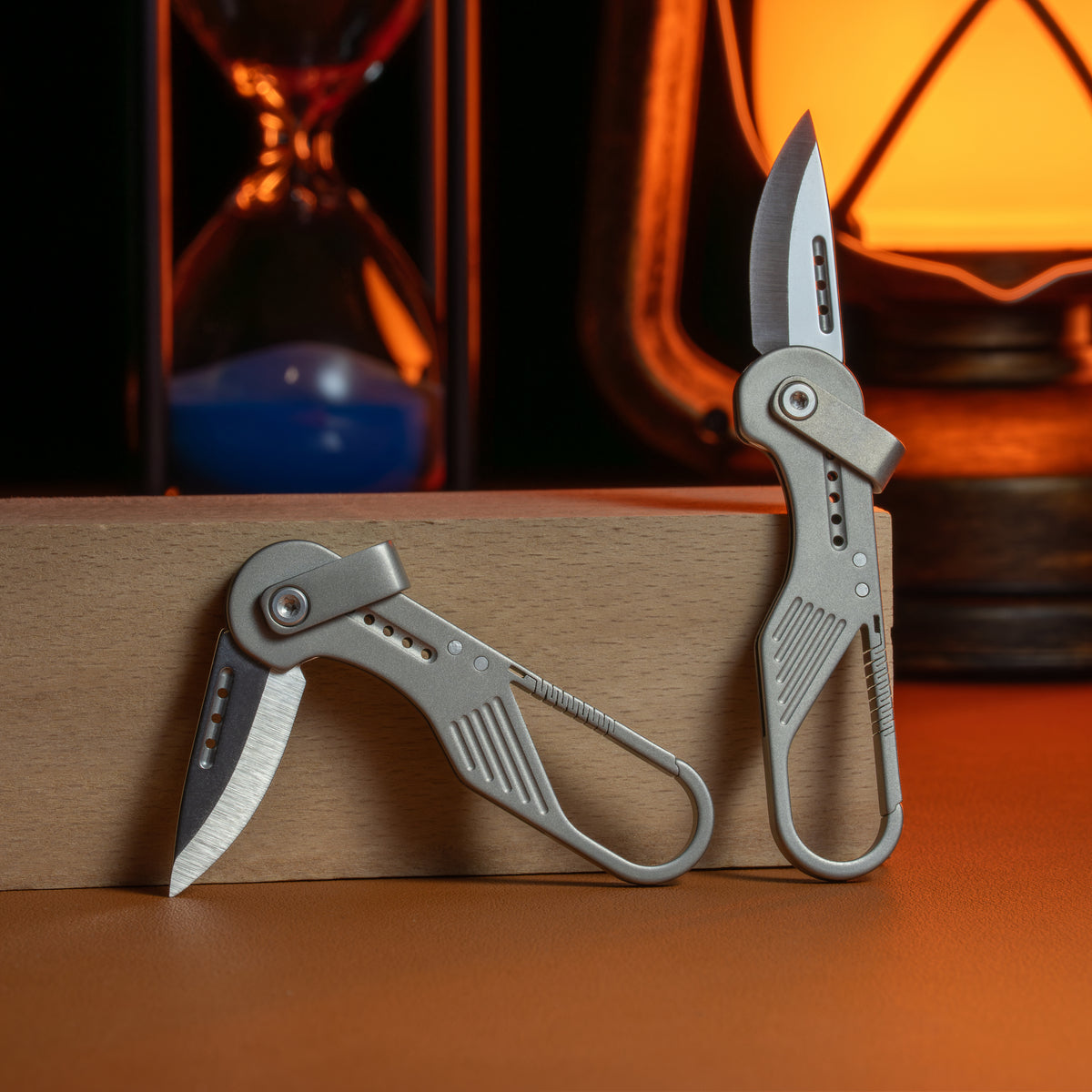 Carabiner Titanium Keychain Folding Knife‑GR5 Titanium Mini EDC Pocket Knife for Outdoor Cutting