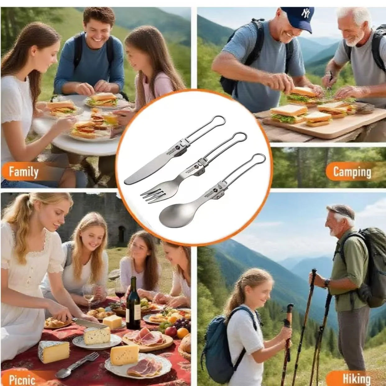 Featherlight Feast - Ultralight Titanium Folding Utensil Set for Travel