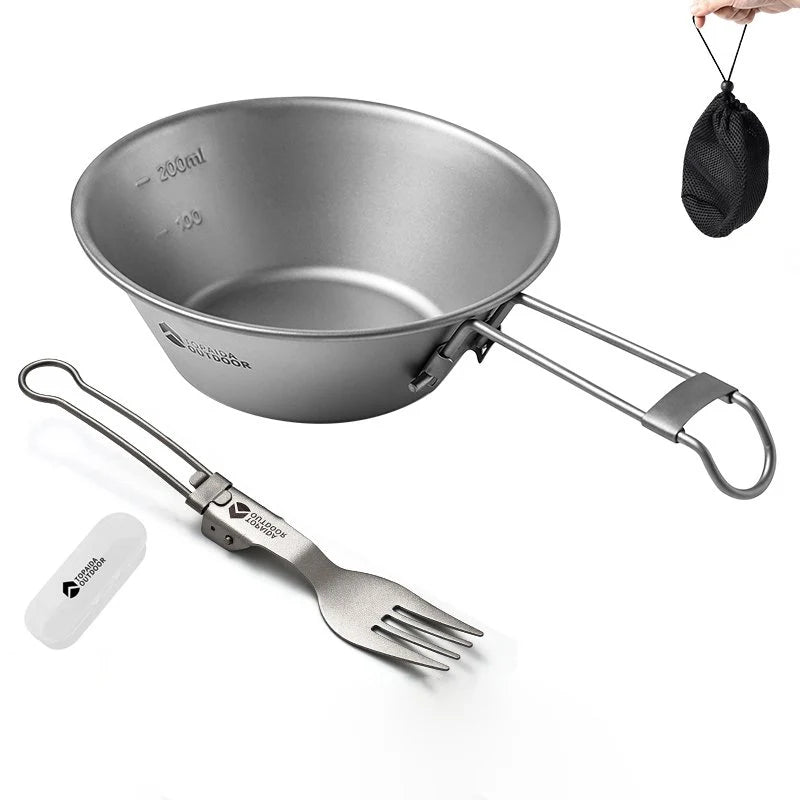 Featherlight Feast - Ultralight Titanium Folding Utensil Set for Travel