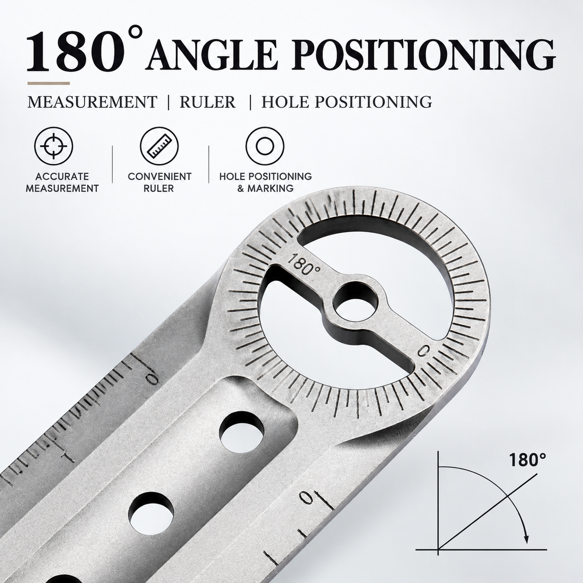 TitanPivot Ruler - Titanium 180° Protractor Parallel Marking EDC Layout Tool
