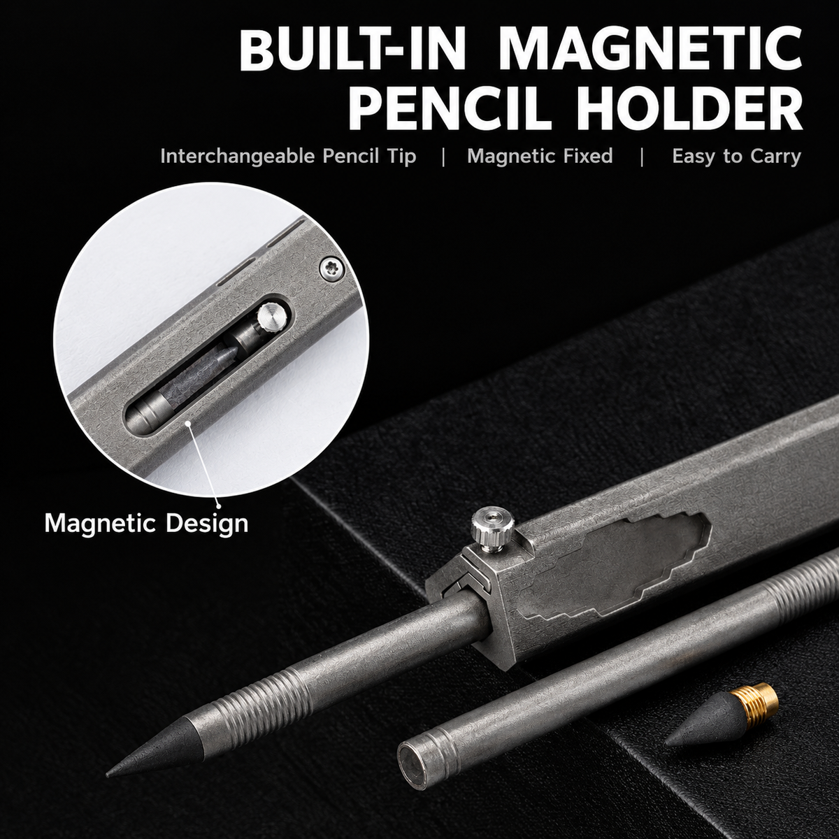 TL07 Titanium Multi-Functional EDC Ruler & Hidden Pencil Set
