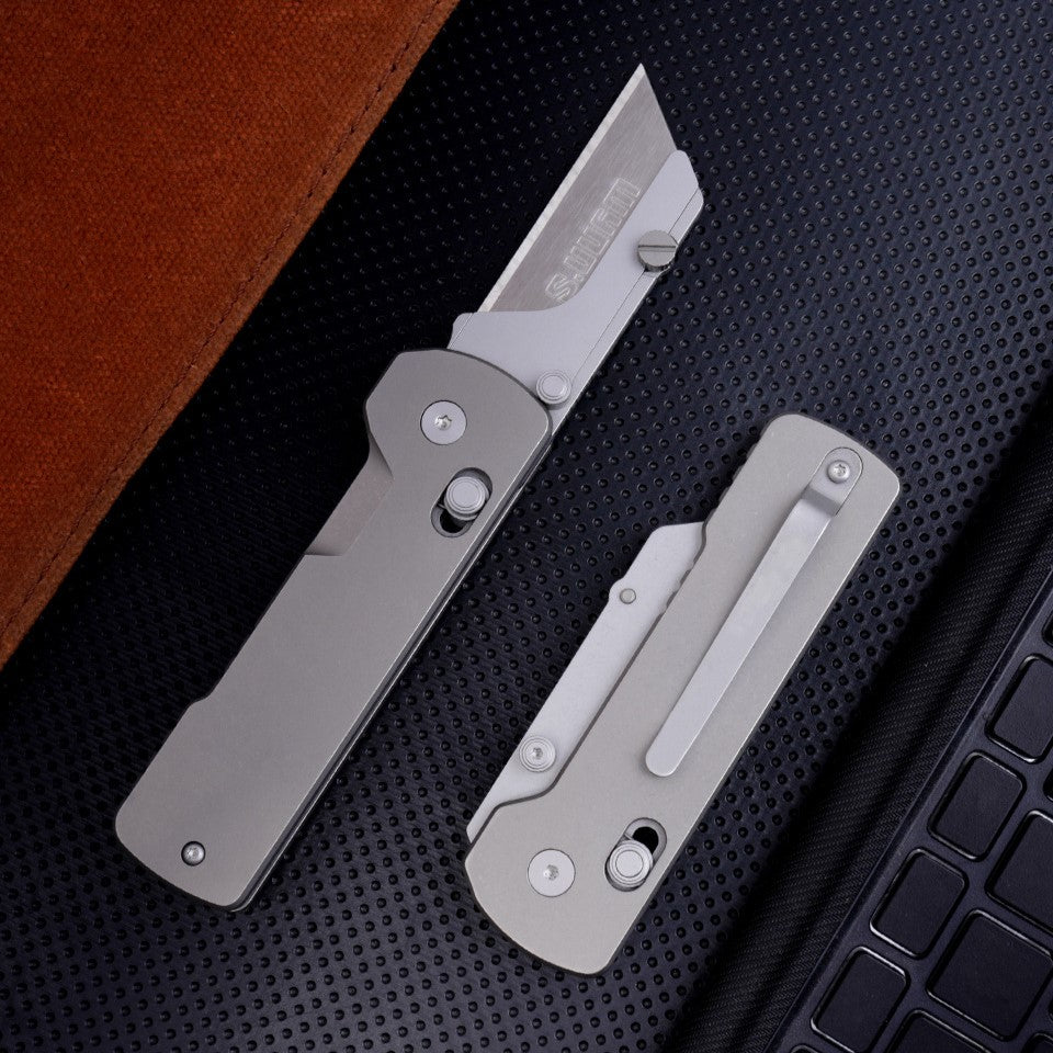 Folding Box Cutter - Titanium Handle Axis Lock Quick‑Swap Blade
