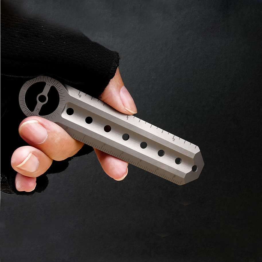 TitanPivot Ruler - Titanium 180° Protractor Parallel Marking EDC Layout Tool