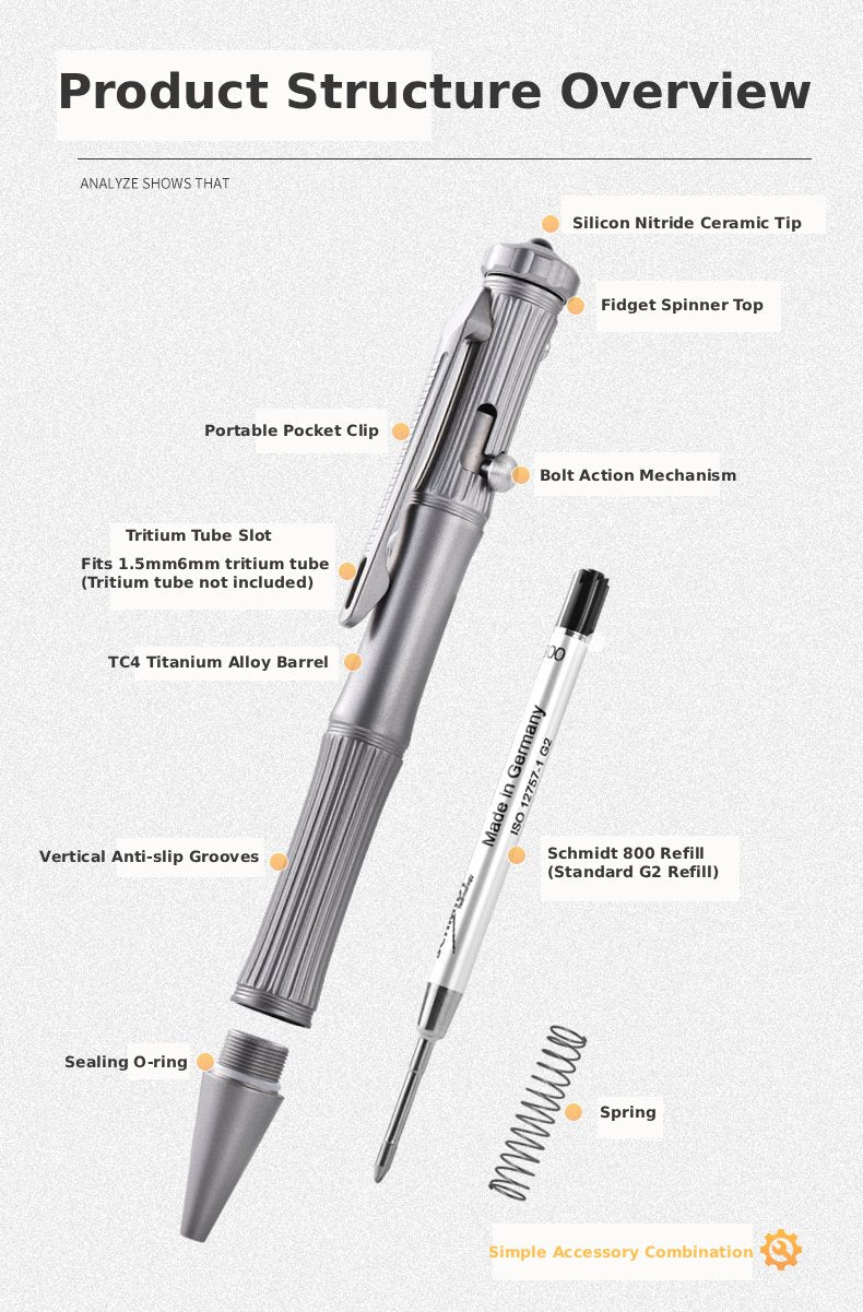 TC4 Titanium Bolt Action Fidget EDC Pocket Pen