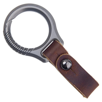 Titanium Keyring with Leather Strap Keychain