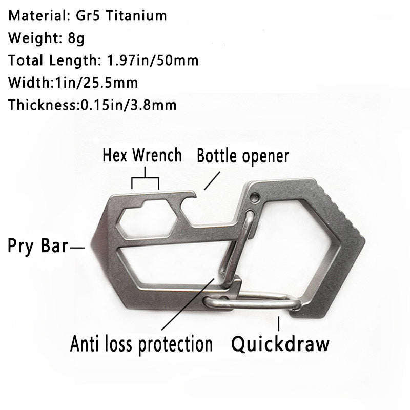 Titanium Keychain Carabiner Climbing Button Multi-Tool Outdoor Spring Hook