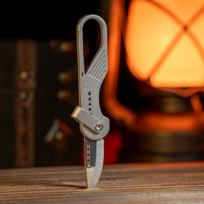 Carabiner Titanium Keychain Folding Knife‑GR5 Titanium Mini EDC Pocket Knife for Outdoor Cutting