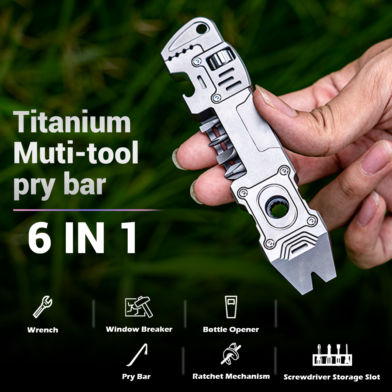 Titanium 6‑IN‑1 EDC Multi‑Tool | Pry Bar & Adjustable Wrench