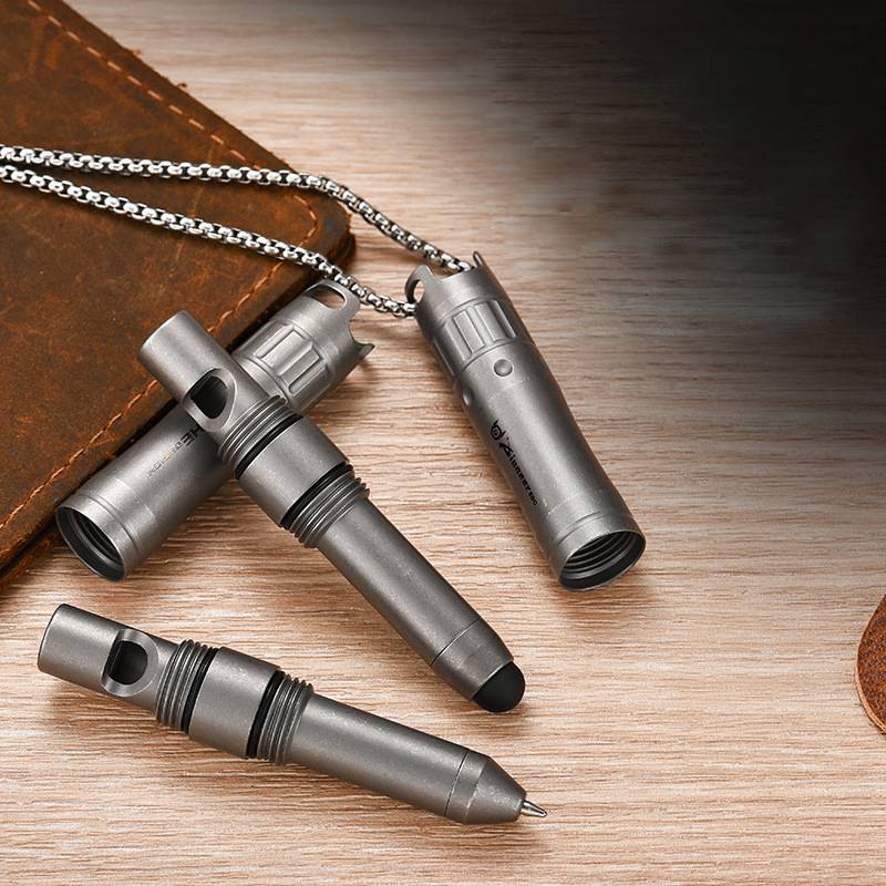 Titanium Alloy Multi-function EDC Pendant Pen, Touch Stylus, Emergency Survival Whistle Portable Outdoor Tool