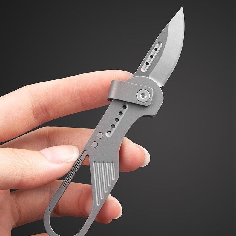 Carabiner Titanium Keychain Folding Knife‑GR5 Titanium Mini EDC Pocket Knife for Outdoor Cutting