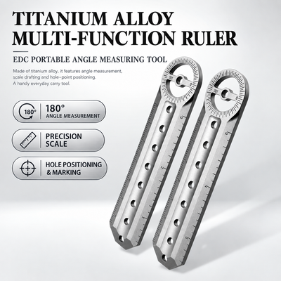 TitanPivot Ruler - Titanium 180° Protractor Parallel Marking EDC Layout Tool