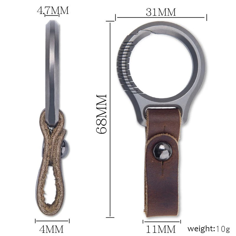 Titanium Keyring with Leather Strap Keychain