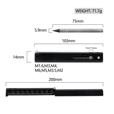 TL07 Titanium Multi-Functional EDC Ruler & Hidden Pencil Set