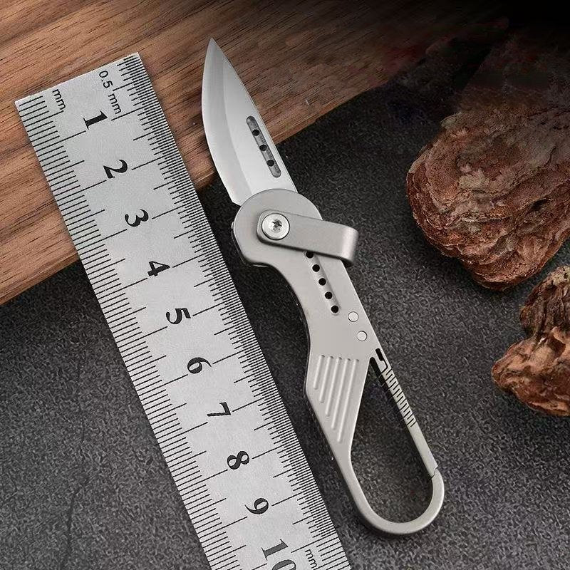 Carabiner Titanium Keychain Folding Knife‑GR5 Titanium Mini EDC Pocket Knife for Outdoor Cutting