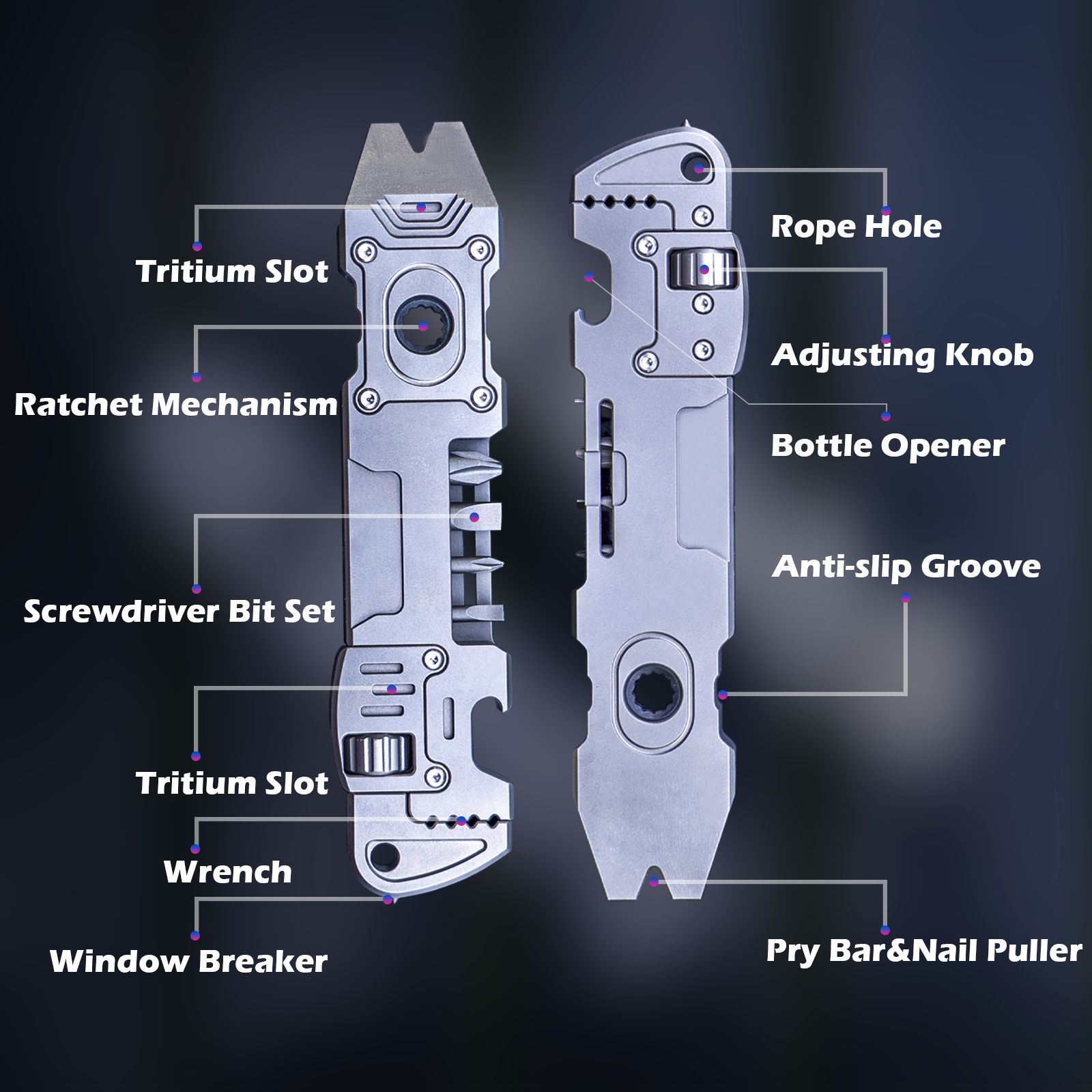 Titanium 6‑IN‑1 EDC Multi‑Tool | Pry Bar & Adjustable Wrench