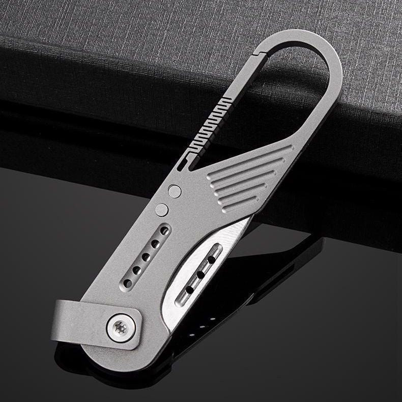 Carabiner Titanium Keychain Folding Knife‑GR5 Titanium Mini EDC Pocket Knife for Outdoor Cutting