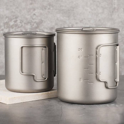 Pure Titanium Folding Mug with Lid | Ultralight Camping Cup