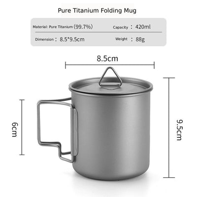 Pure Titanium Folding Mug with Lid | Ultralight Camping Cup