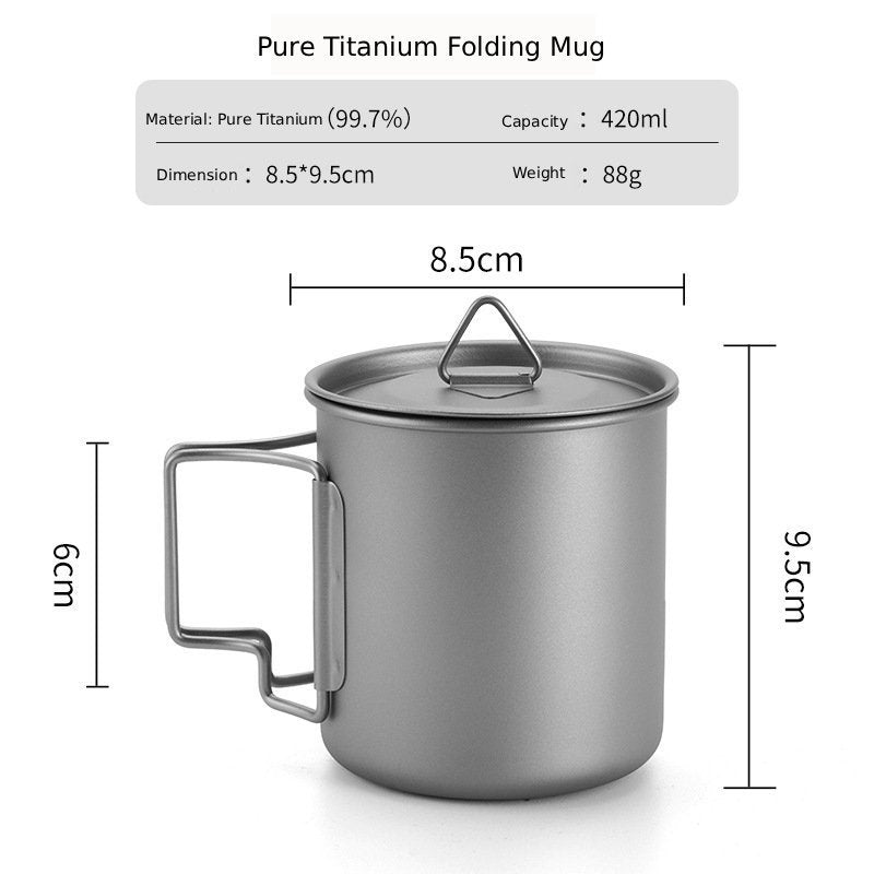 Pure Titanium Folding Mug with Lid | Ultralight Camping Cup