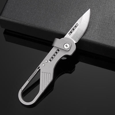 Carabiner Titanium Keychain Folding Knife‑GR5 Titanium Mini EDC Pocket Knife for Outdoor Cutting