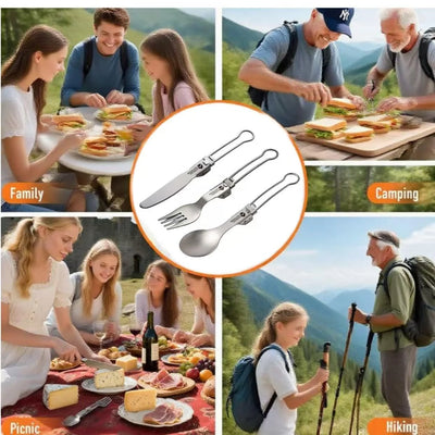 Featherlight Feast - Ultralight Titanium Folding Utensil Set for Travel
