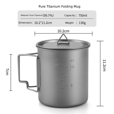 Pure Titanium Folding Mug with Lid | Ultralight Camping Cup
