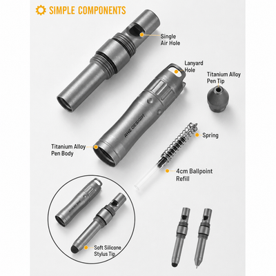 Titanium Alloy Multi-function EDC Pendant Pen, Touch Stylus, Emergency Survival Whistle Portable Outdoor Tool