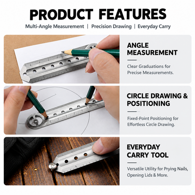 TitanPivot Ruler - Titanium 180° Protractor Parallel Marking EDC Layout Tool