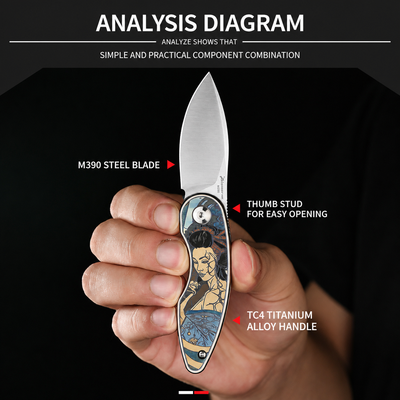 Geisha Blade TC4 Titanium M390 EDC Pocket Knife